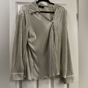 Silver Plisse Button Holiday Blouse